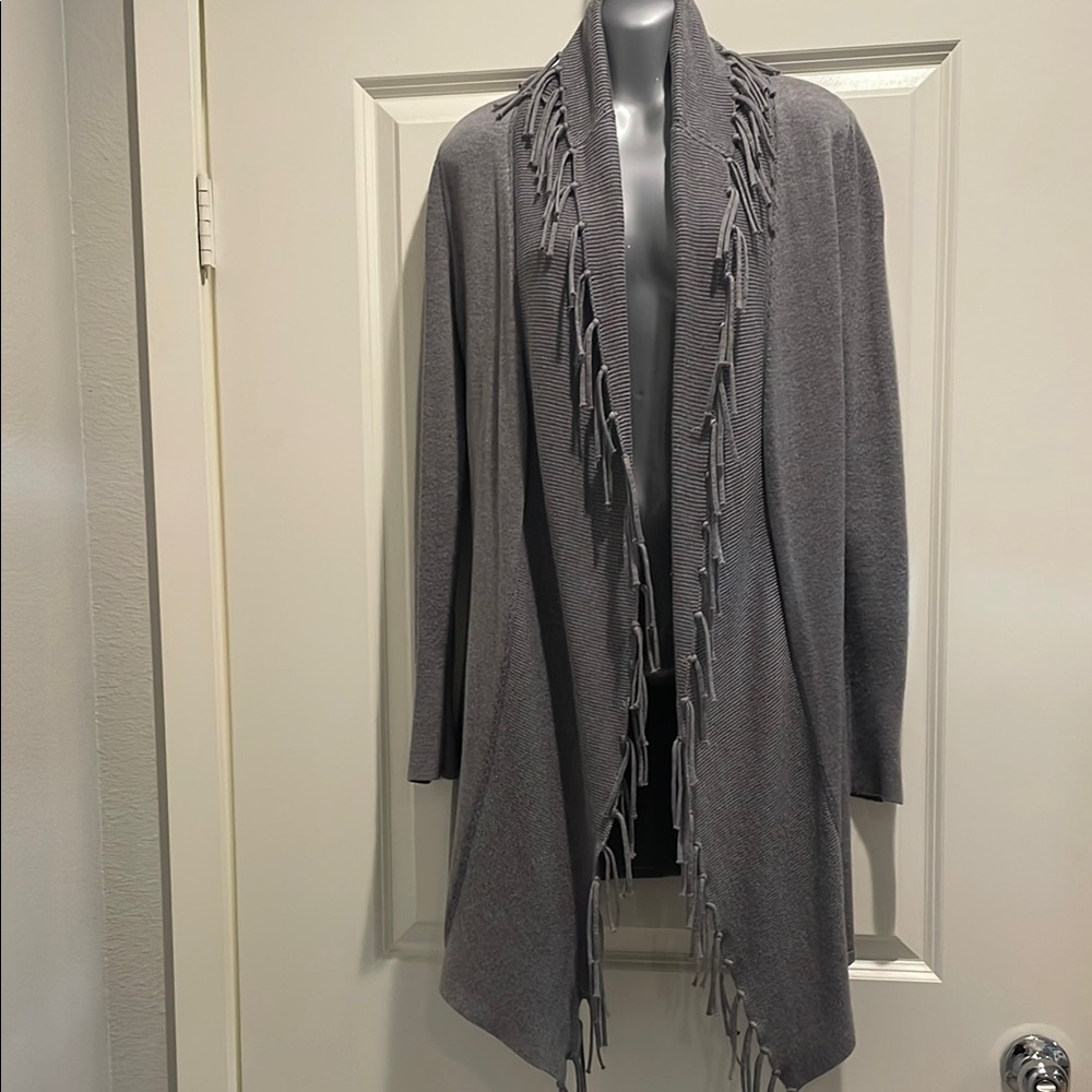White House black market Gray Fringe Open Cardigan Sweater. Never worn.